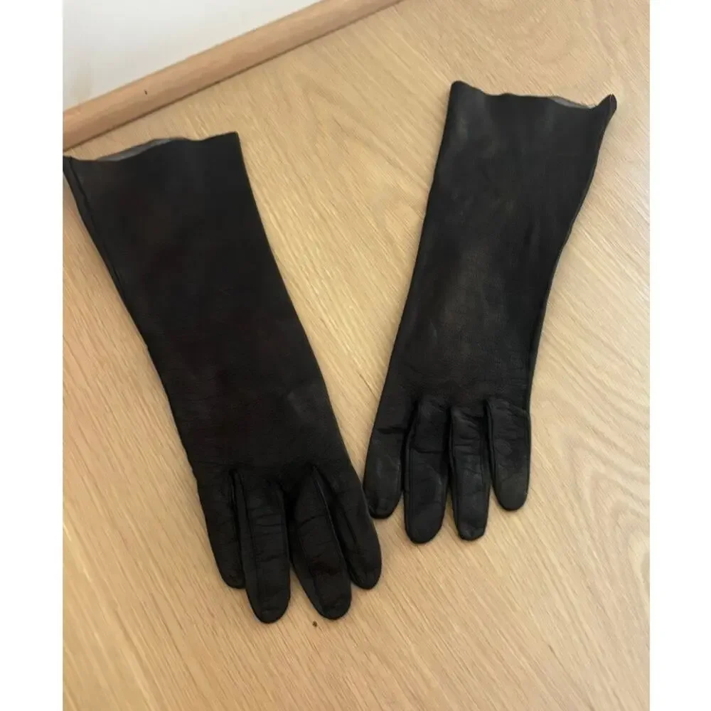 Vintage Black Leather Opera Gloves Womens Long 14